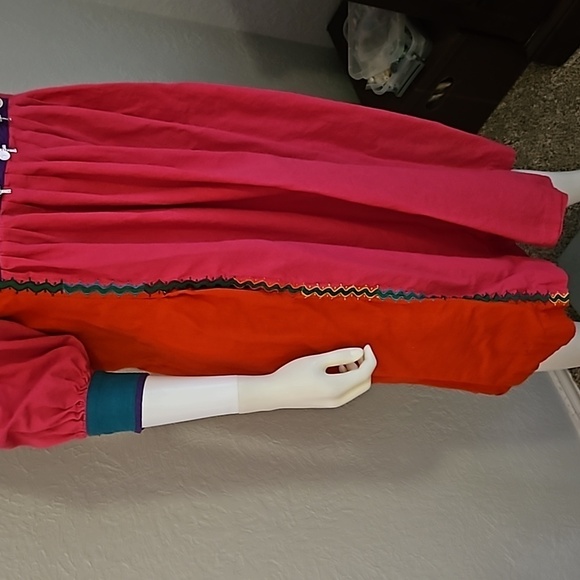 VTG OPUS 1 1970s Mexican Pink Patchwork Horn Beaded Fringe Boho Festival Dress - Picture 5 of 16